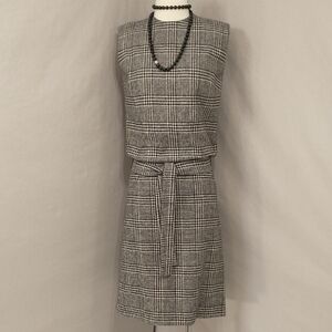 Vintage 60s Plaid Wool Low Drop Waist Jumper Sleeveless Dress 70s Black & White